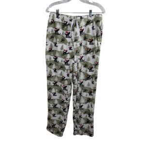Joe Boxer Mens Plush Fleece Pajama Pants Green Skiing Dogs Holiday M KP7998